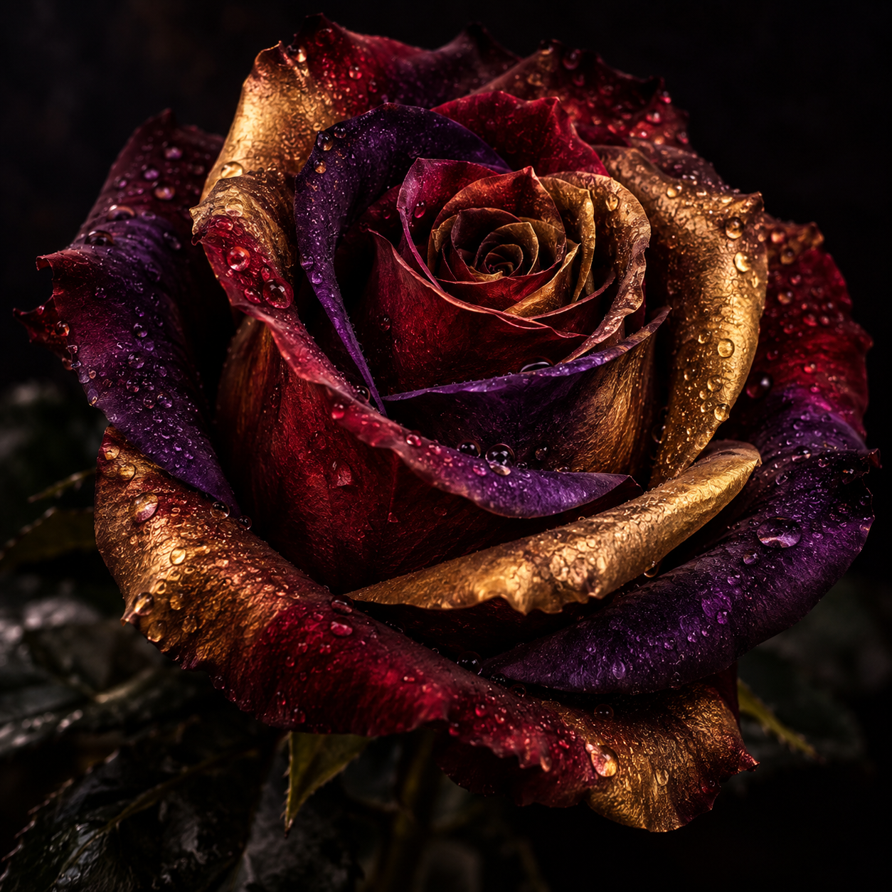 A deep crimson and purple rose, hand-selected to represent Miss Bell's work